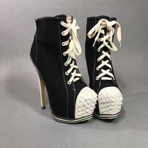 Spike toe lace up bootie platforms
